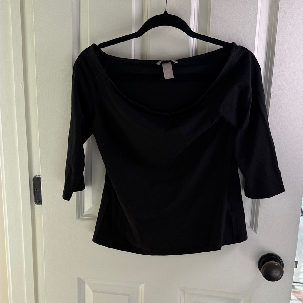 H&M Classic Black Women's Off Shoulder Cotton 3/4 sleeve top